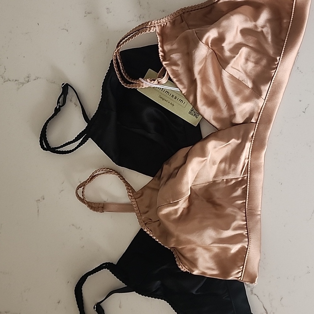 Intimissimi Satin Bralettes - Rose & Black - BRAND NEW - 36C